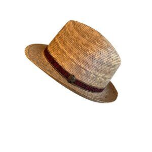 J. Fielder Straw Fedora Hat With Patterned Band Size L Made In Mexico